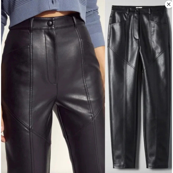 Aritzia Wilfred Rebel Black Faux Leather Straight Leg Pants Size 0 - Picture 3 of 12
